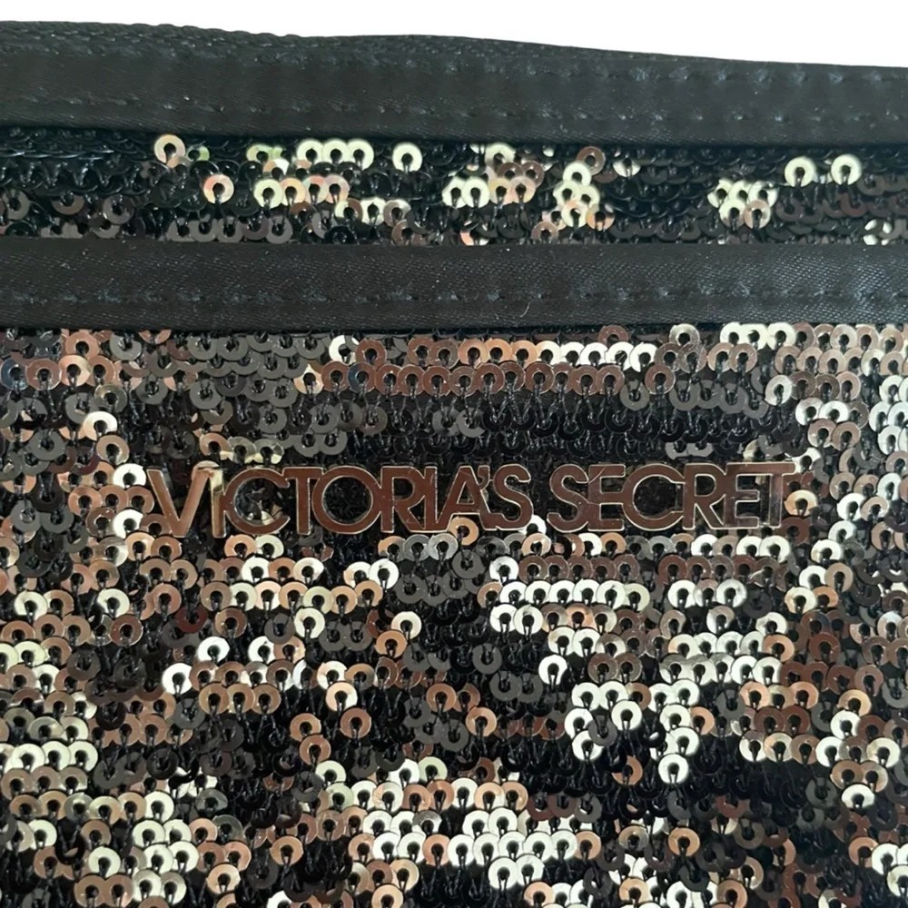 Victoria's Secret Black and Silver Sequin Double Zip Clutch Wristlet